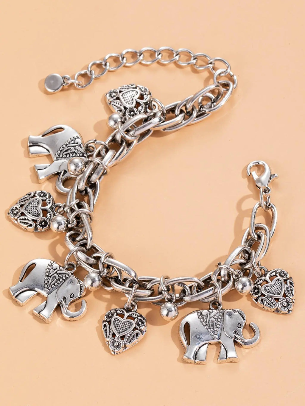 Women's Elephants & Hearts Design Charm Anklet As Valentine's Day Gift for Girlfriend, Trendy Fashionable Accessories, Fashionable Boho Animal Charm Anklet, Adjustable Durable Alloy Ankle Jewelry, Trendy Jewelry for Beach Party