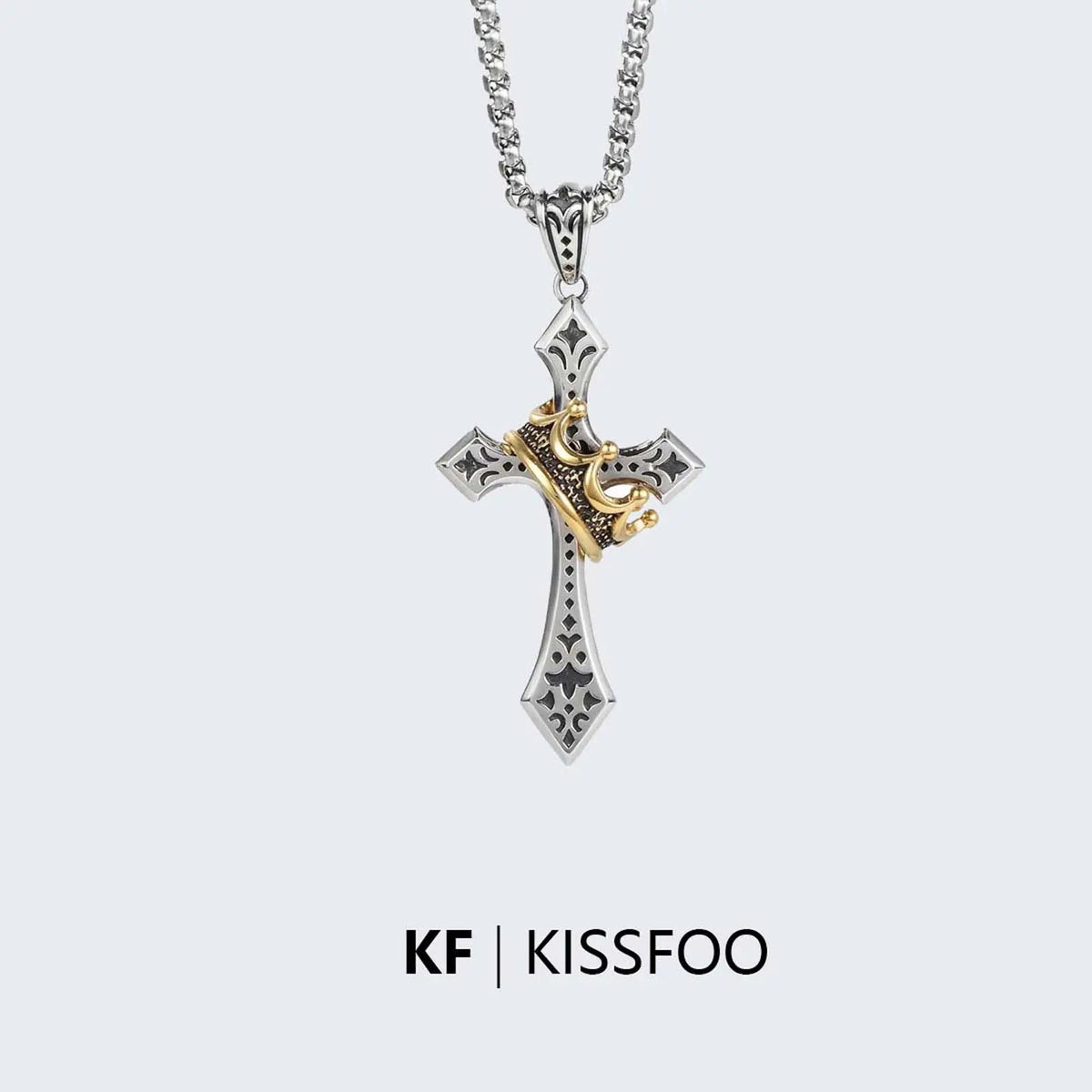 Cross and Crown Motif Necklace in Stainless Steel, Spiritual Christian Charm Jewelry for Men and Women, Faith Prayer Gift, Spiritual Jewelry