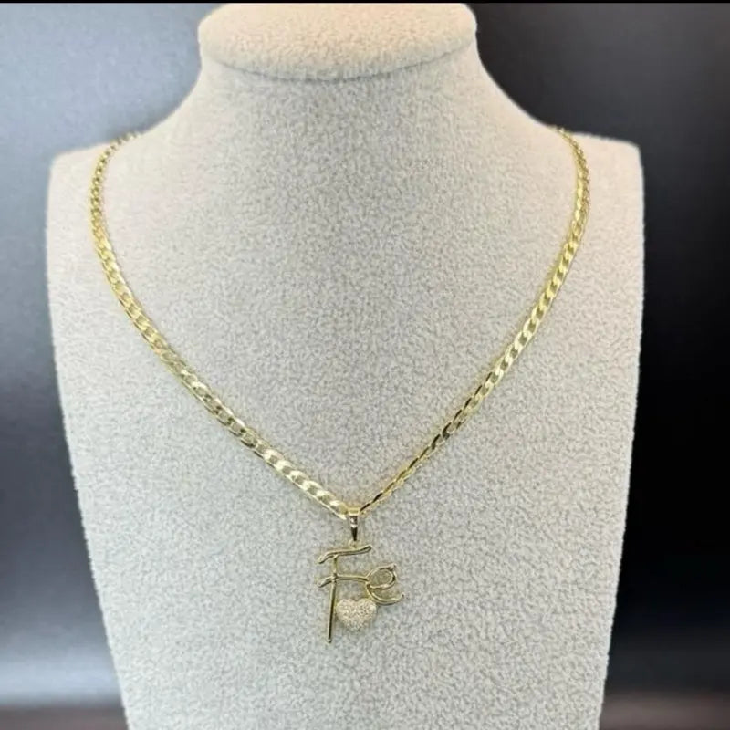 Gold Plated Cuban Chain & Faith Pendant 3mm Necklace  18 20 22 Inch Lengths Stylish Durable Jewelry for Various Occasions Cuban-7143