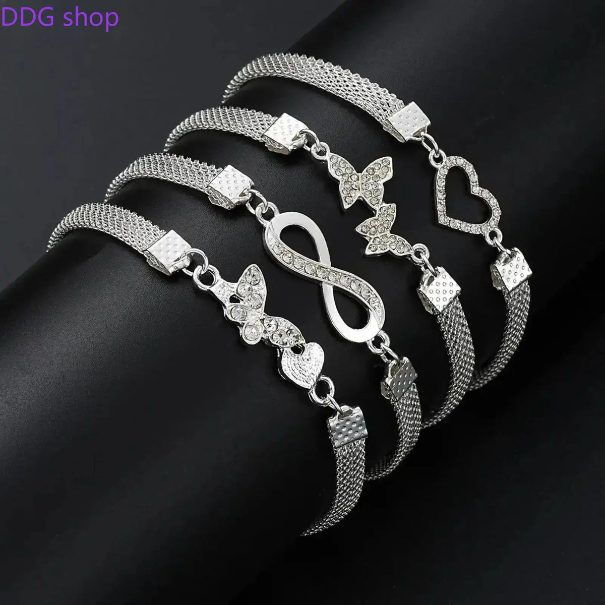 4Pcs Shiny Stackable Anklet Set for Women, Elegant Butterfly & Heart Design with Synthetic Zirconia, Fashion Chain Foot Jewelry, Versatile Daily Wear Accessory & Perfect Gift