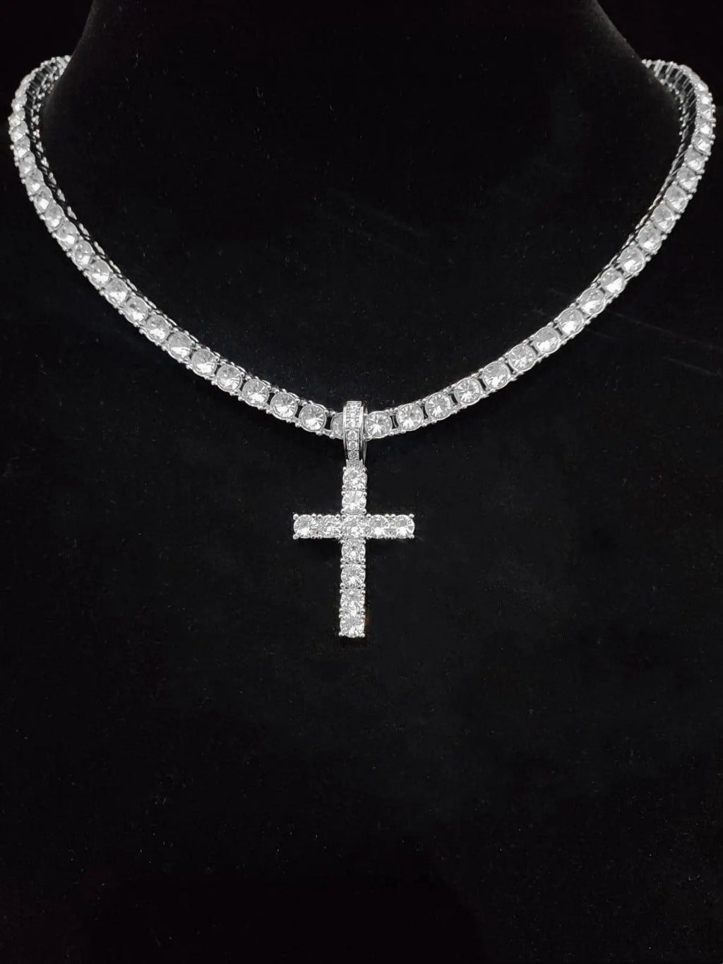 Unisex Easter Rhinestone Cross Pendant Necklace, Hip Hop Necklace, Fashion Elegant All-match Stainless Steel Jewelry Accessories