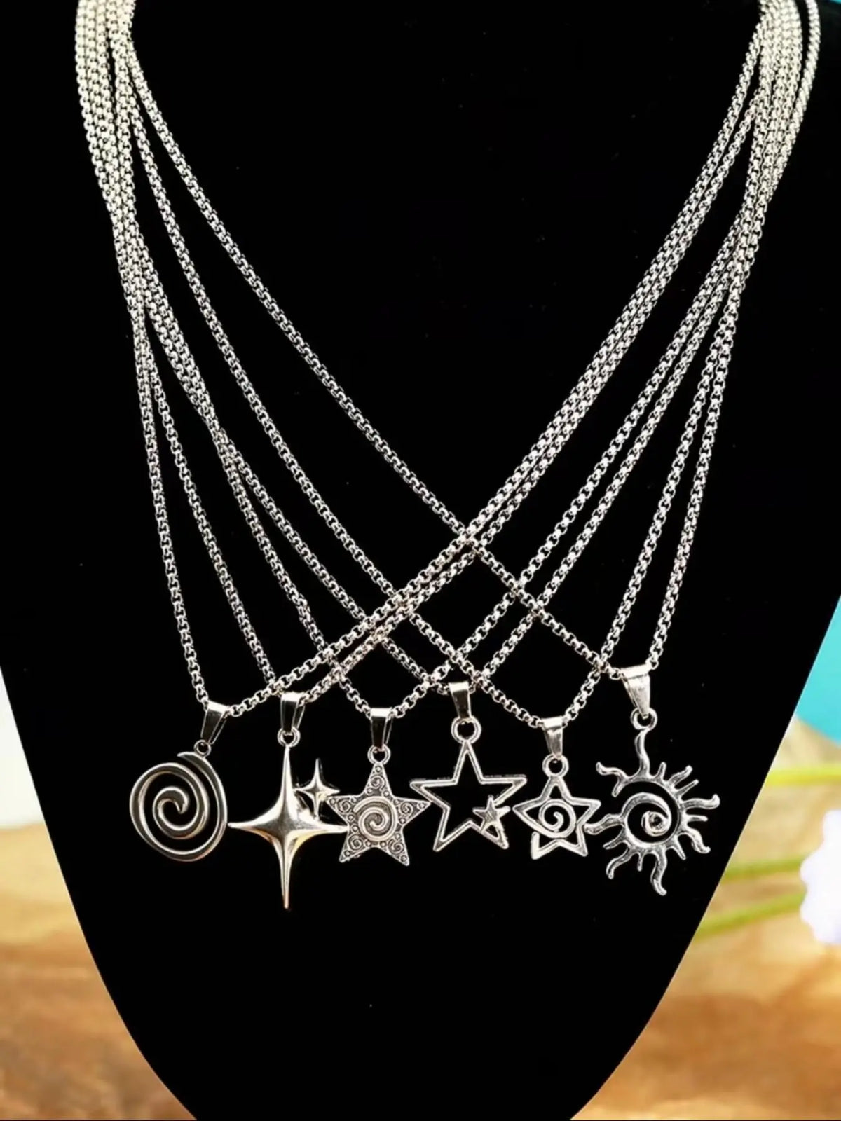 Vintage Gothic Stainless Steel Necklace Set, Assorted Necklaces, 5 Piece Punk Style Pendant Accessories, Unisex Fashion Jewelry for All Occasions