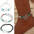 Women's 3pcs Slim Lightweight Boho Beaded Heart Multi-Layer Anklet Set - Adjustable Universal Fit, Female Outdoor Sports Accessory with White Crystal, Dainty Beach Wear for Boho Chic Outfits, Daily Use, Birthday Gift