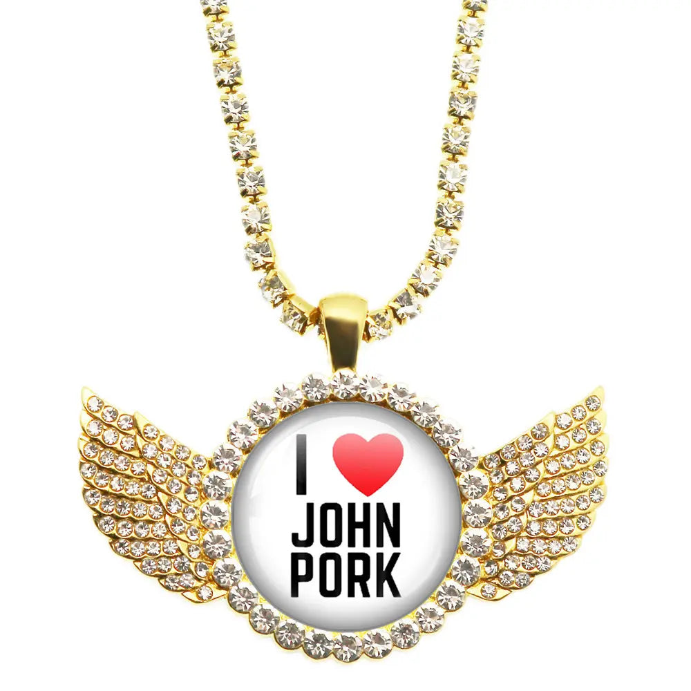 Whimsical John Pork Calling Phone Graphic Pig Necklace - Costume Jewelry for Women, Quirky Gift Accessories for Women, Moon Design POP Style Necklaces