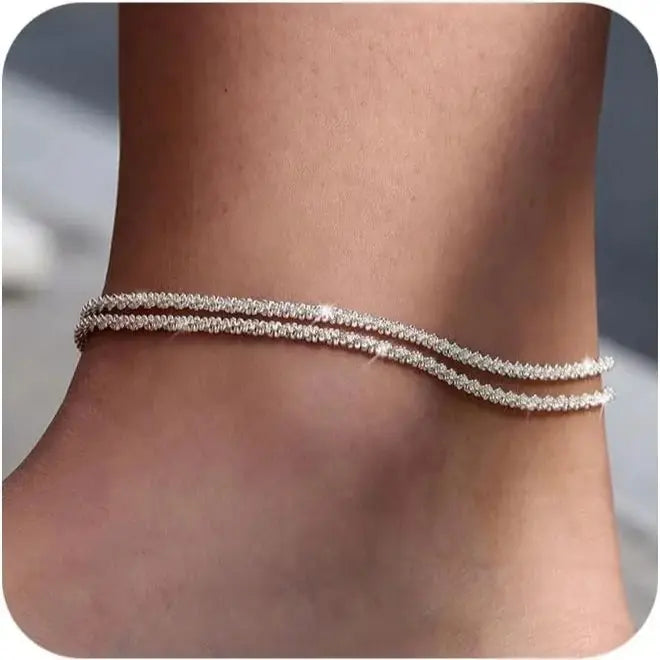 Women's Stainless Steel Initial Layered Dainty Beaded Waterproof Plus Size Ankle Bracelets - Anklets for Women, Ankle Anklets, Summer Essential Costume Jewelry