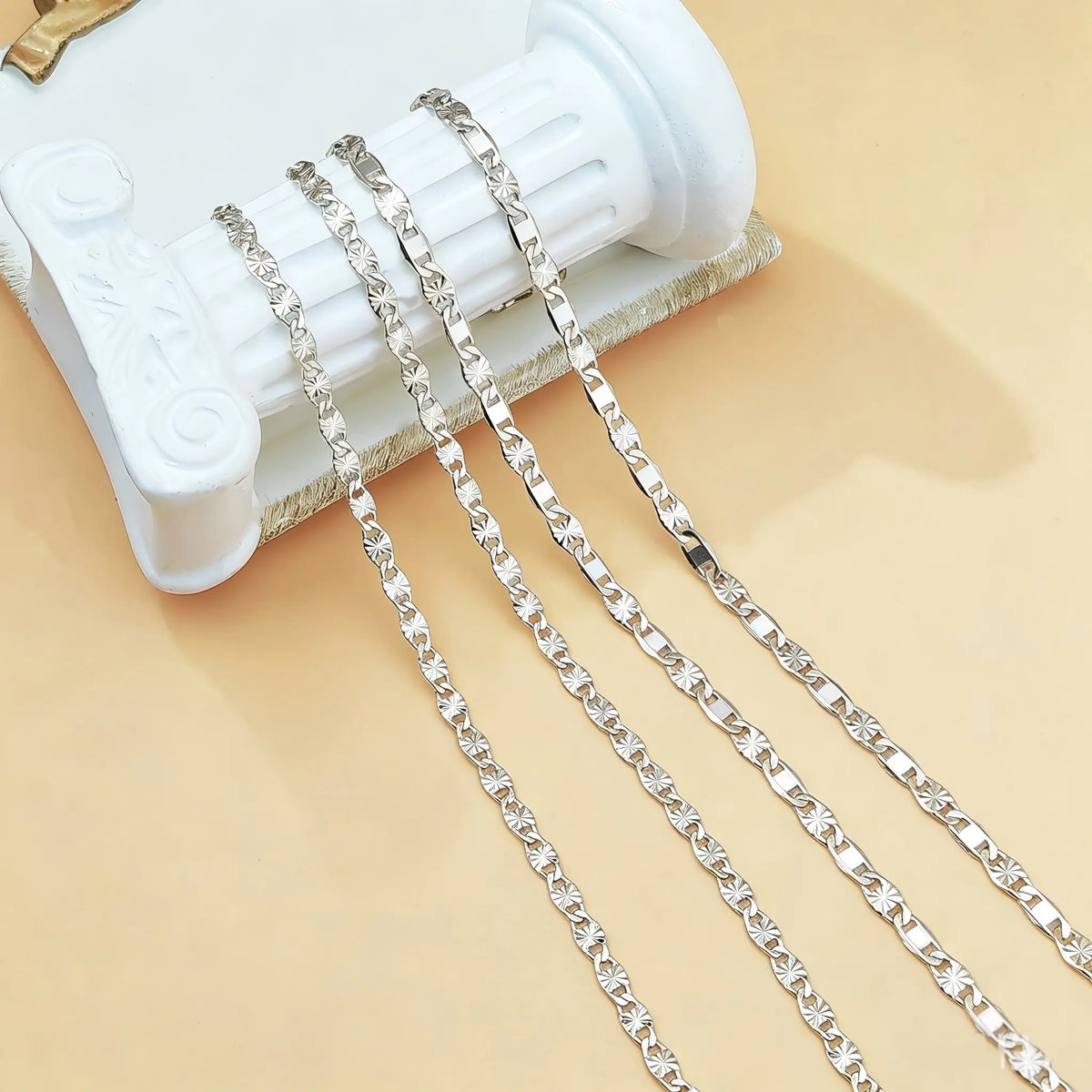 Women's Silver Sunburst Star Link Chain Necklace - 23.6 Inch (60cm) Textured Flat Dainty Shiny Stainless Steel, Accessories for Women, Durable Steel Necklaces, Waterproof Wear Layering Jewelry for Daily Wear,sohochic