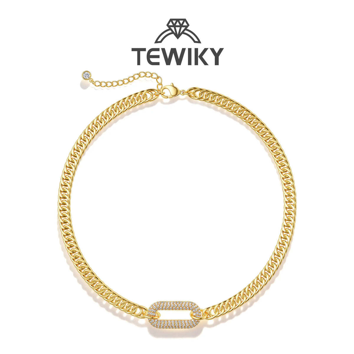 Tewiky Cuban Link Chain Necklace with Zircon Clasp for Men Women Trendy 16 Inch Zirconia Cross Pendant Jewelry Gift Back To School