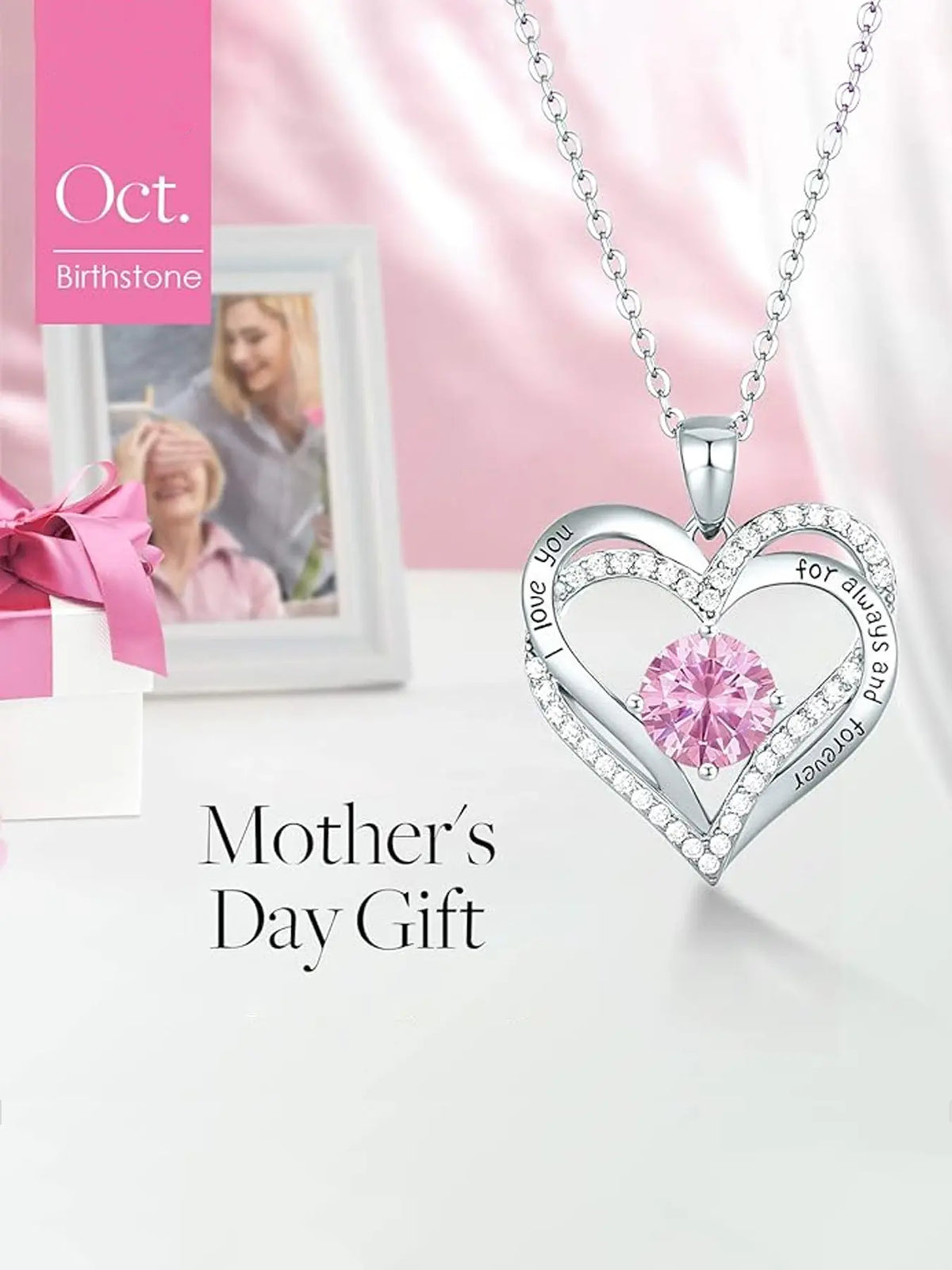 Mother's Day Gift Rose Flower Gift Box Set with Birthstone Heart Necklace, Love Heart Necklace, Perfect for Mom Daughter Girlfriend Wife Birthday Christmas Valentine's Day Exquisite Chain Jewelry, Stainless Steel Necklaces, Modern Versatile Accessories