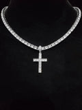 Unisex Easter Rhinestone Cross Pendant Necklace, Hip Hop Necklace, Fashion Elegant All-match Stainless Steel Jewelry Accessories