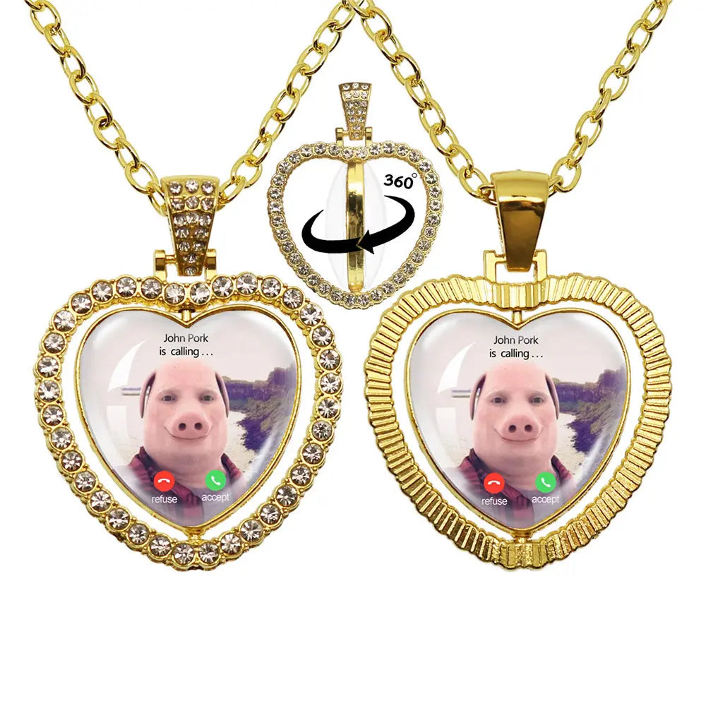 Whimsical John Pork Calling Phone Graphic Pig Necklace - Costume Jewelry for Women, Quirky Gift Accessories for Women, Moon Design POP Style Necklaces
