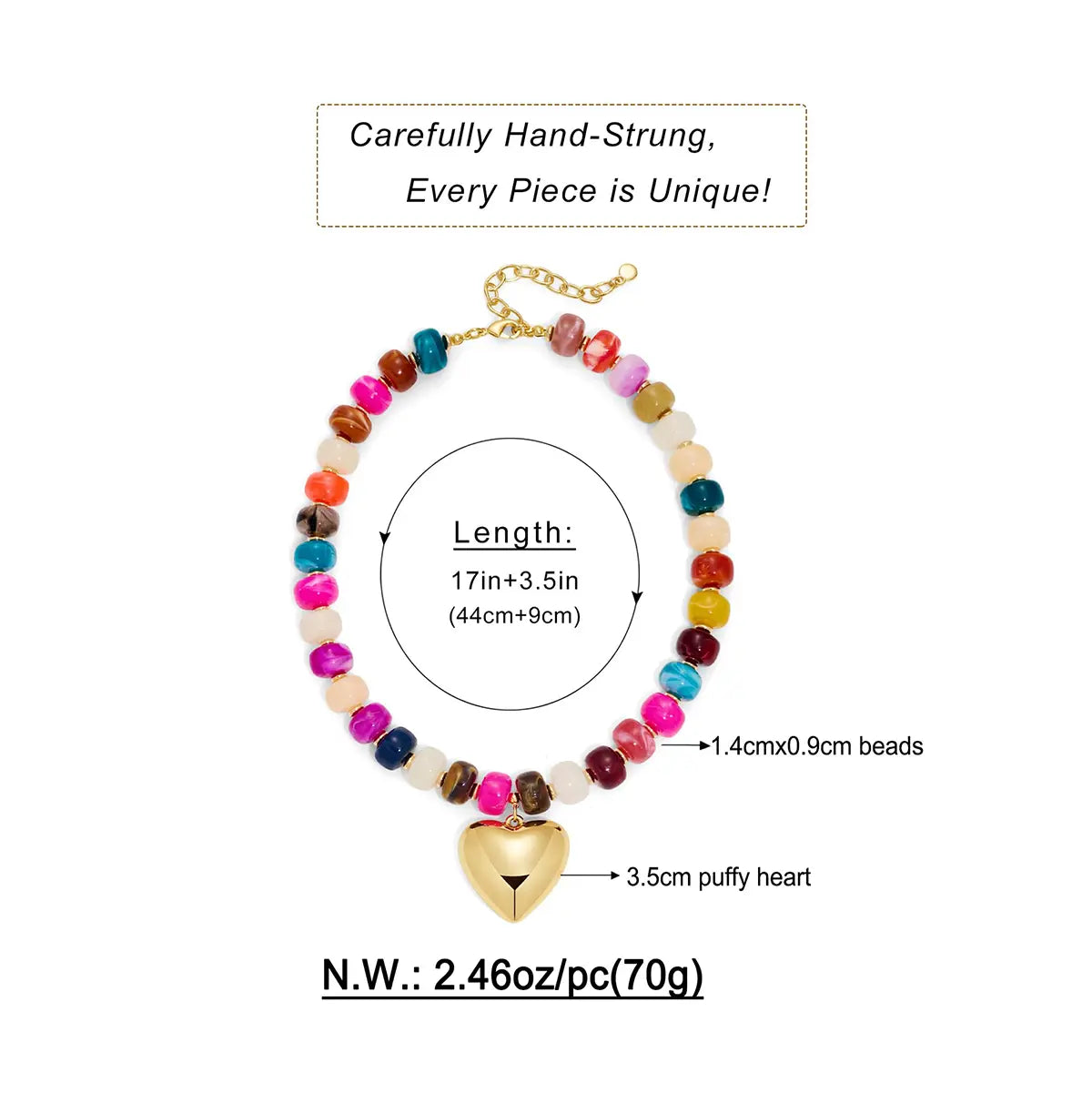 Women's Chunky Heart Choker Necklace - Colorful Resin Beaded, Gold Puffy Heart Statement, Acrylic Jewelry for Female, Accessories for Women, Colorful Sparkling Beaded Jewelry Necklaces