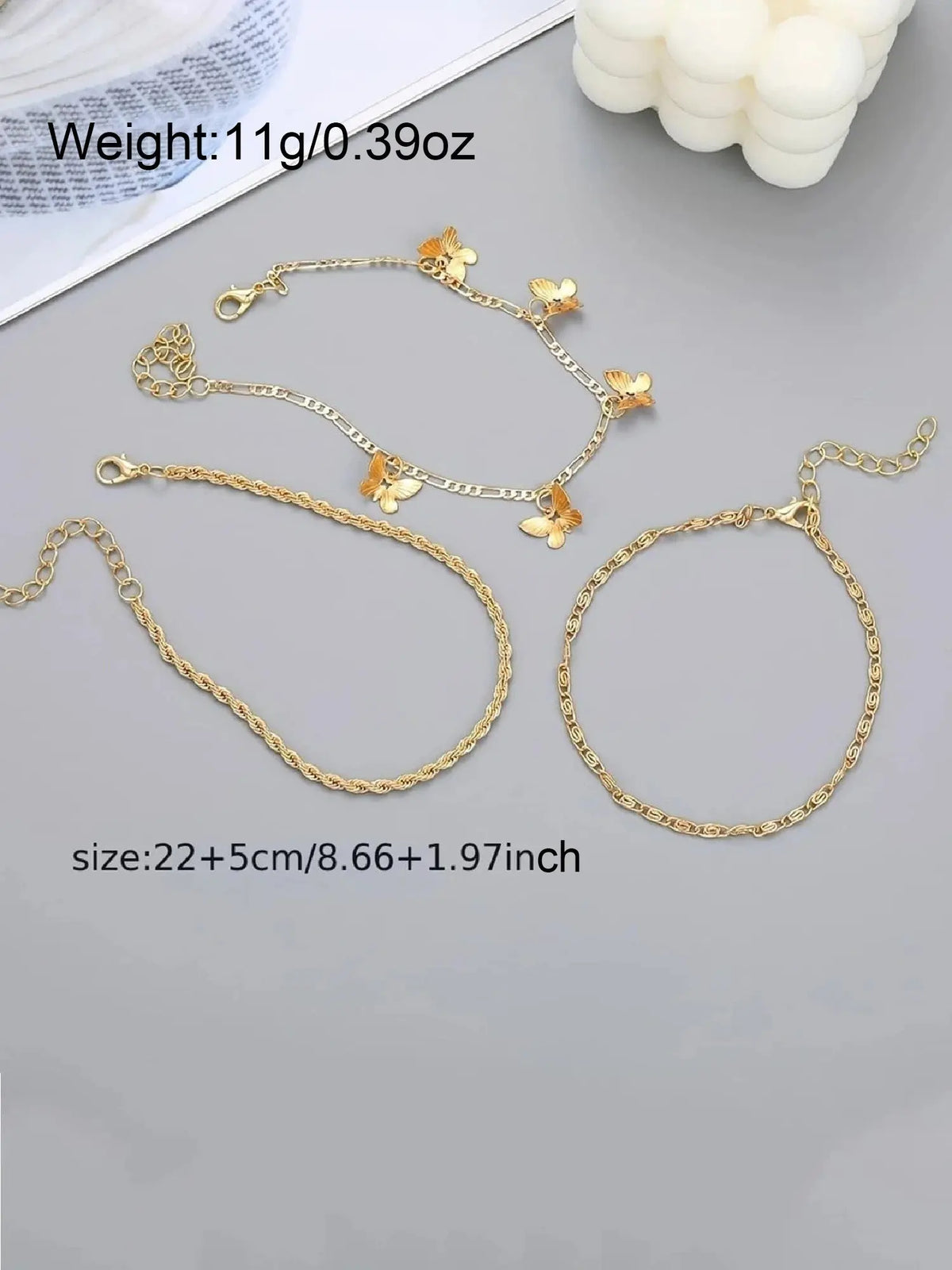 3-Piece Retro Boho Butterfly Chain Ankle Bracelet Set, Casual Copper Anklets for Summer Parties, Ideal Gift, Trendy Fashionable Accessories