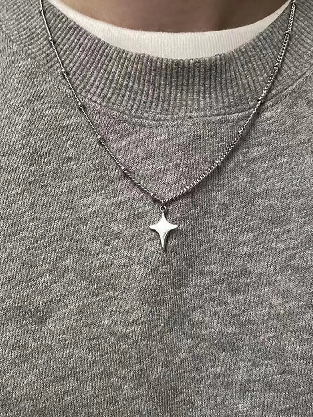 Trendy Y2K Design Four-Pointed Star Stainless Steel Necklace, Fashion Necklace, Simple Versatile Unisex Personalized Jewelry