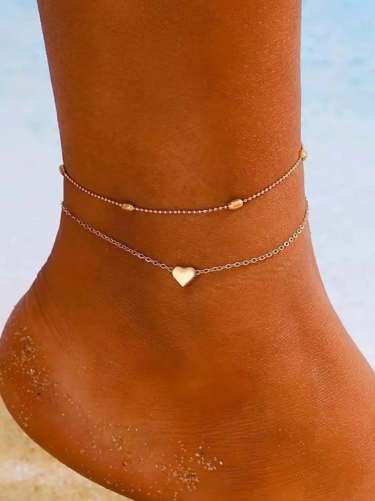 Bohemian Style Anklet Heart Design Dual Layer Simple Beach Anklet Fashion Jewelry Accessory for Parties and Events Style Boho Anklet Fashionable Accessory Fashion Accessories