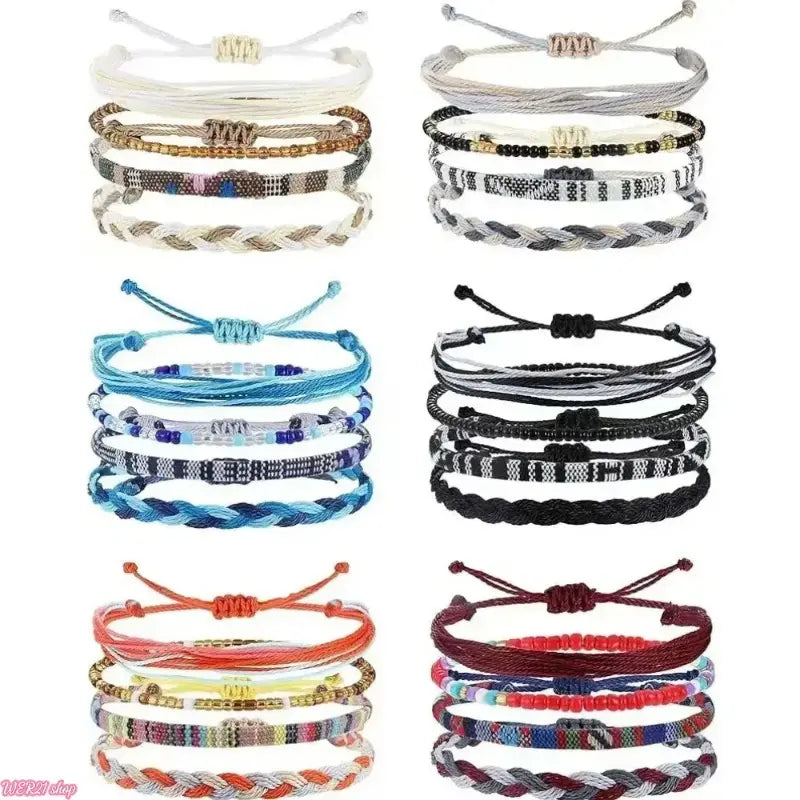 2026 Adjustable Boho Surfer Anklet Set, Unisex Waterproof Braided Rope Accessories (4-24 PCS), Anklets for Women with Boho Beach Style & Surfer Vibe, Waterproof Wear for Outdoor Sports