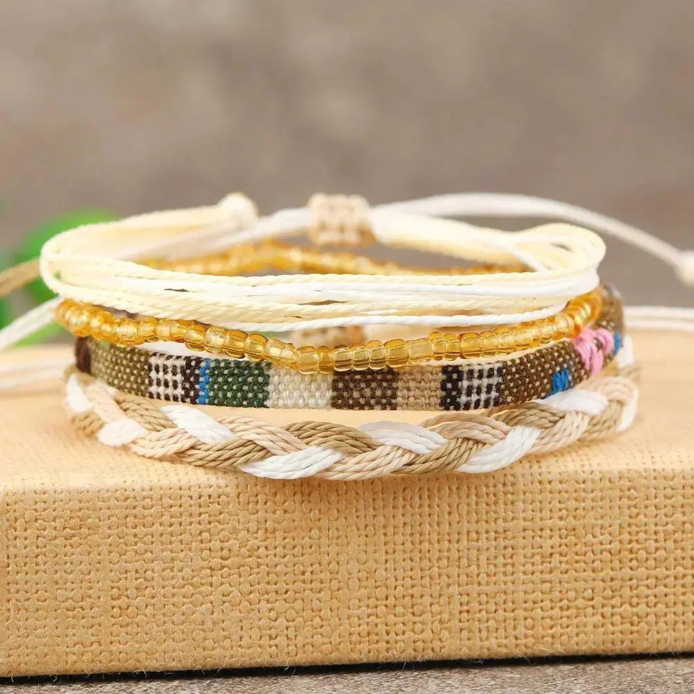 2026 Adjustable Boho Surfer Anklet Set, Unisex Waterproof Braided Rope Accessories (4-24 PCS), Anklets for Women with Boho Beach Style & Surfer Vibe, Waterproof Wear for Outdoor Sports