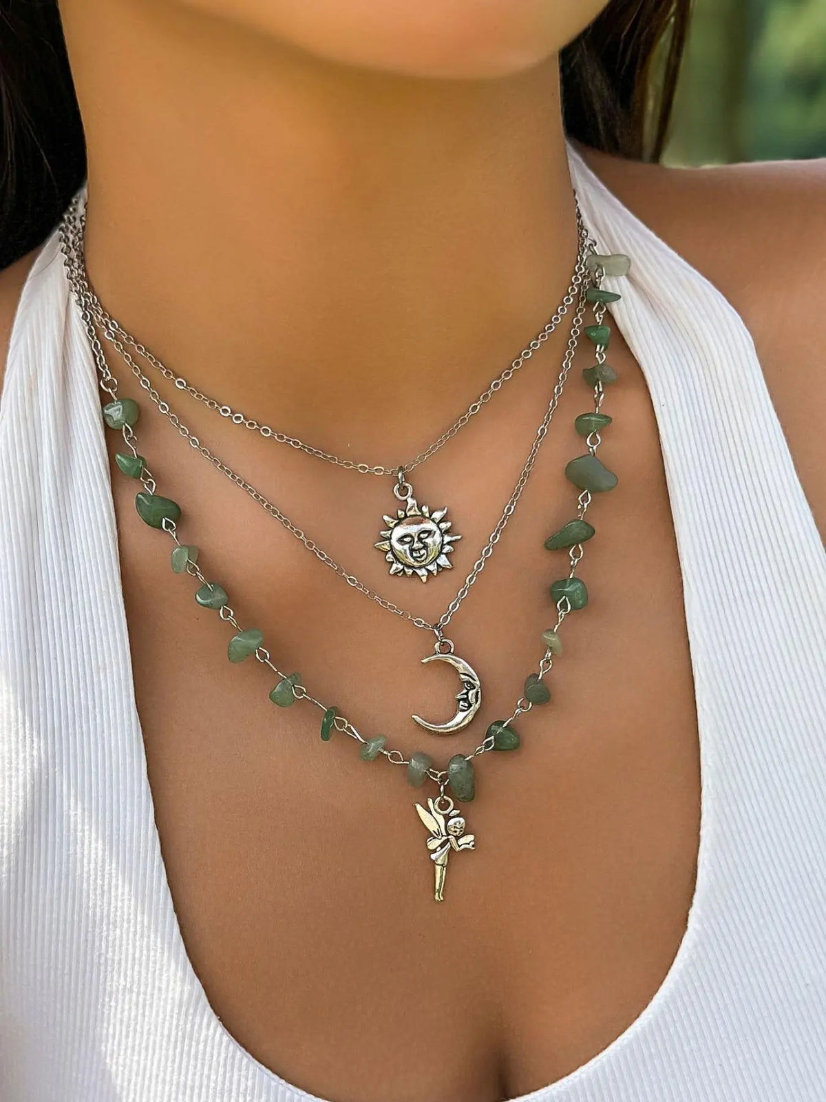 Women's Boho Style Beaded & Pendant Necklace, Vintage Trendy Beaded & Pendant Necklace, Fashionable Jewelry for Women As Gift without Box, Celestial Necklace, Beaded Chains, Casual Style Necklaces, Beach Boho Necklace