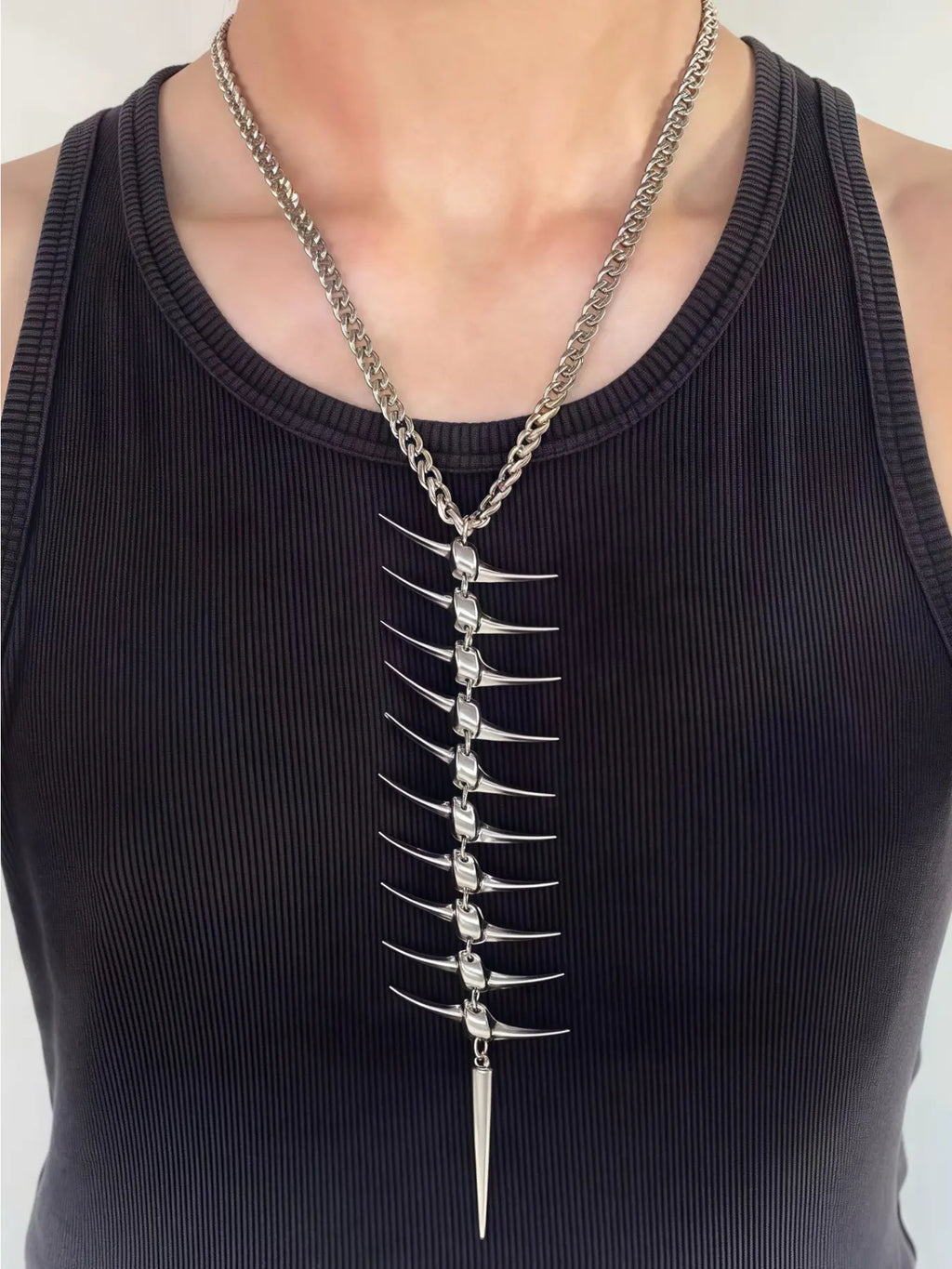 Trendy Retro Thorn Fish Bone Bone Bone Long Exaggerated Necklace for Men and Women, Hip-hop Trend Street Style Party Personalized Necklace, Fashion Necklace