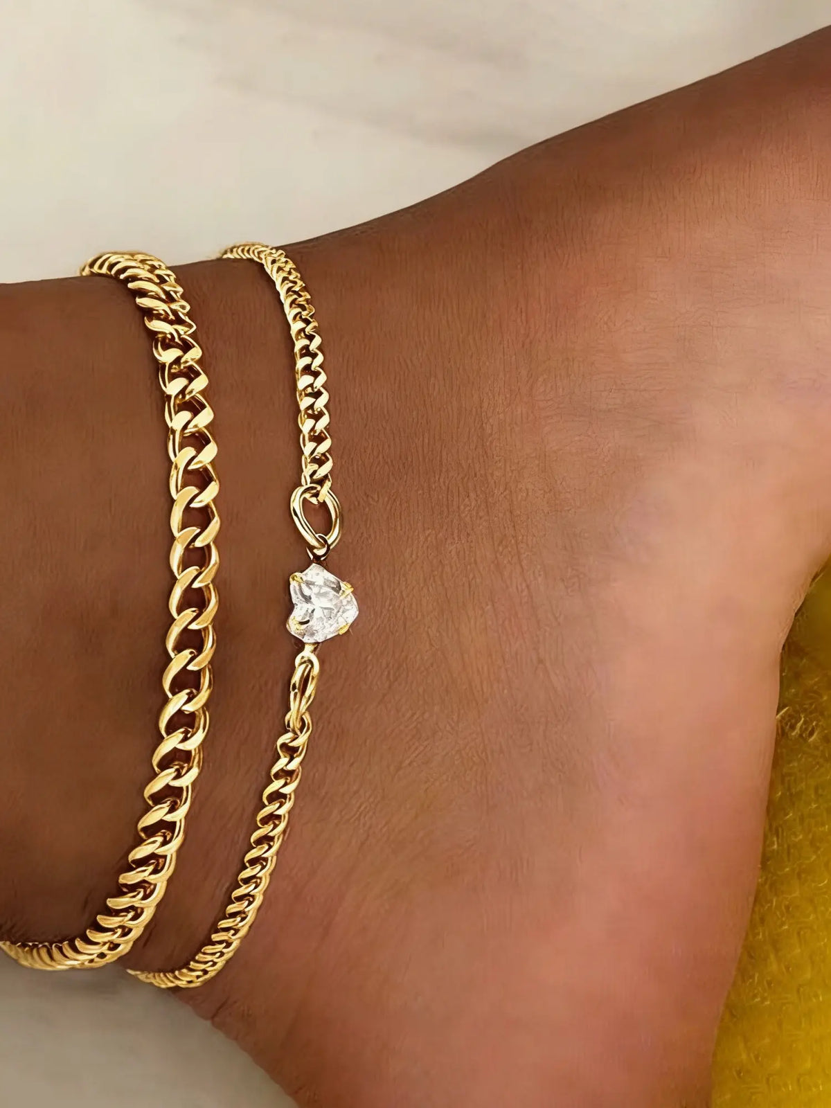 2-Piece Cuban Chain Anklet Set for Women, Minimalist Stainless Steel Zirconia Ankle Bracelets Foot Jewelry for Parties & Gifts, Trendy Jewelry