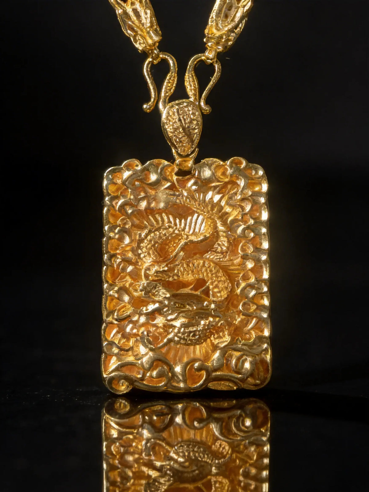 Men's Chunky Gold-Plated Gold Dragon Design Necklace - High-Polish Bold Intricate Statement Pendant, Exquisite Costume Jewelry for Husband, Special Events Daily Wear, Powerful Gift Symbolizing Power, Good Fortune, Strength