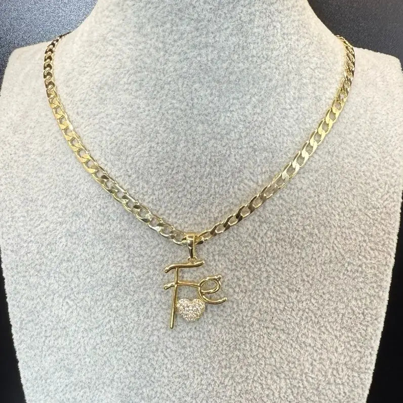 Gold Plated Cuban Chain & Faith Pendant 3mm Necklace  18 20 22 Inch Lengths Stylish Durable Jewelry for Various Occasions Cuban-7143