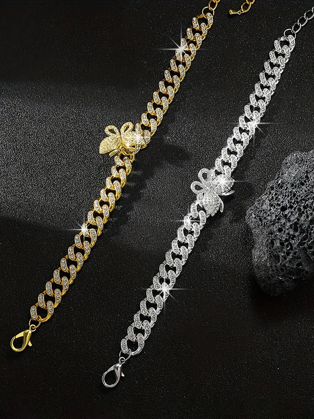 Trendy Individual Hip Hop Cuban Chain Sparkling Full Diamond Butterfly Anklet, Dainty Layered Anklet, Fashionable Jewelry Accessory for Stylish Look, Trendy Jewellery Accessories
